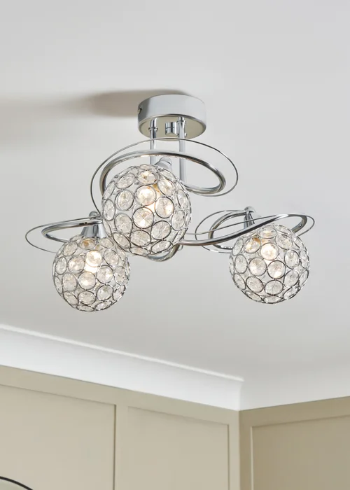 BHS Chrome Orianna Flush 3 Light (22cm x 43cm) - One Size Image 1