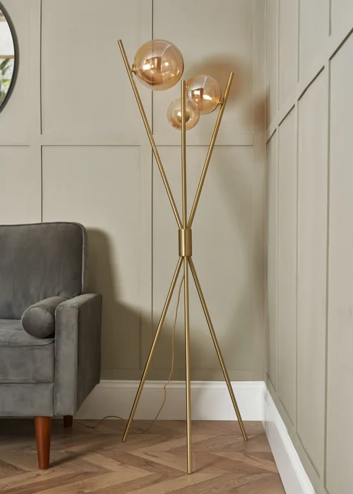 BHS Antique Brass Lincoln Tripod 3 Light Floor Lamp (156cm x 56cm) - One Size Image 1