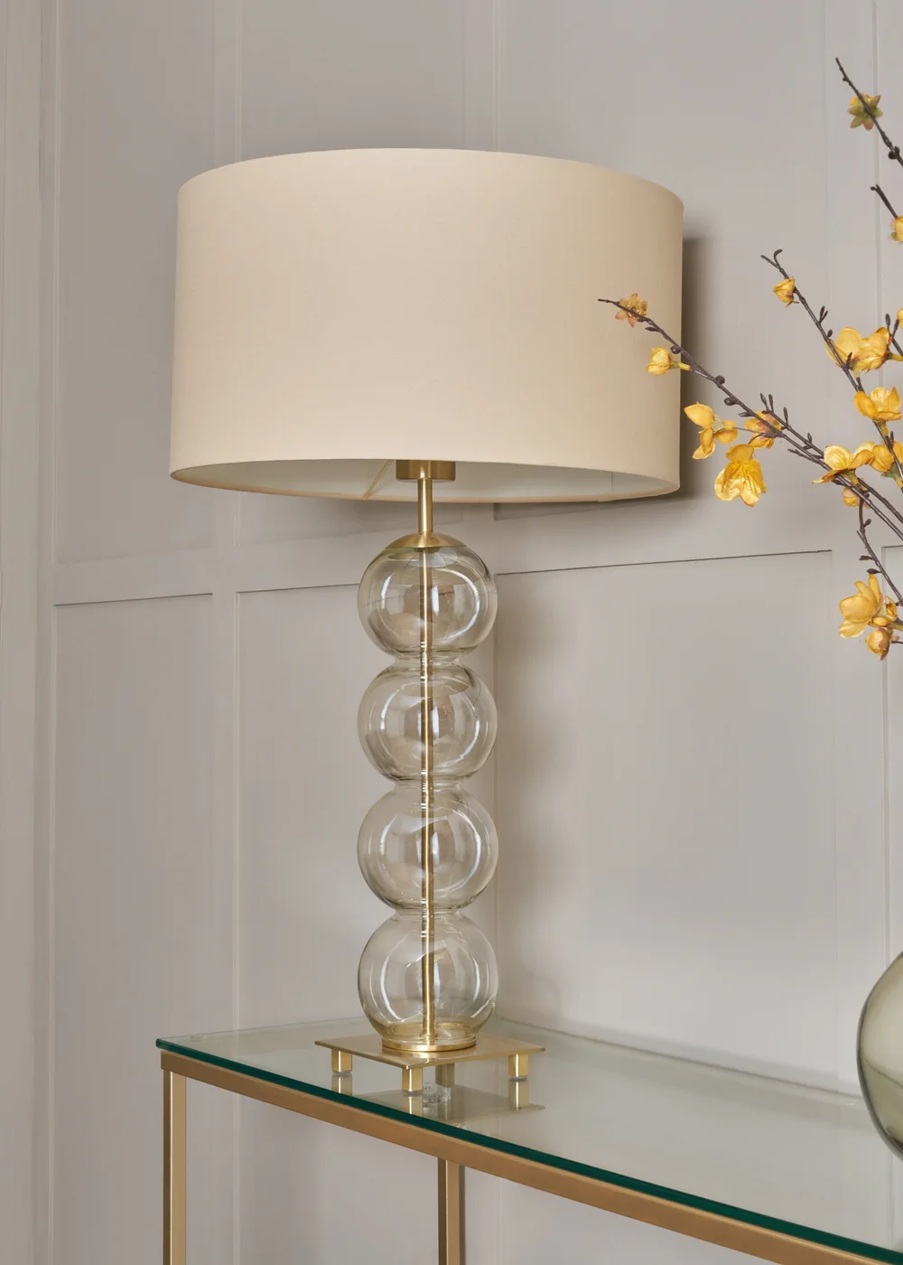 BHS Antique Brass Metro Ball Stacked Table Lamp Champagne (71cm x 40cm) - One Size Image 1