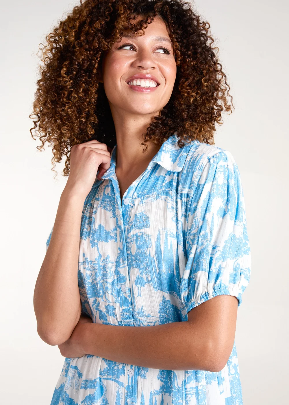 Blue Vanilla Light Blue Mini Smock Shirt Dress - S Image 3