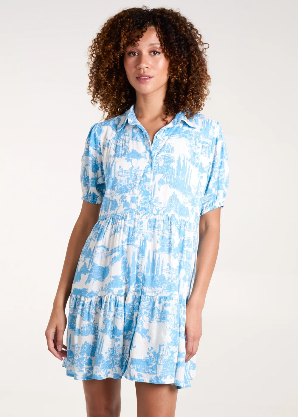 Blue Vanilla Light Blue Mini Smock Shirt Dress - S Image 1