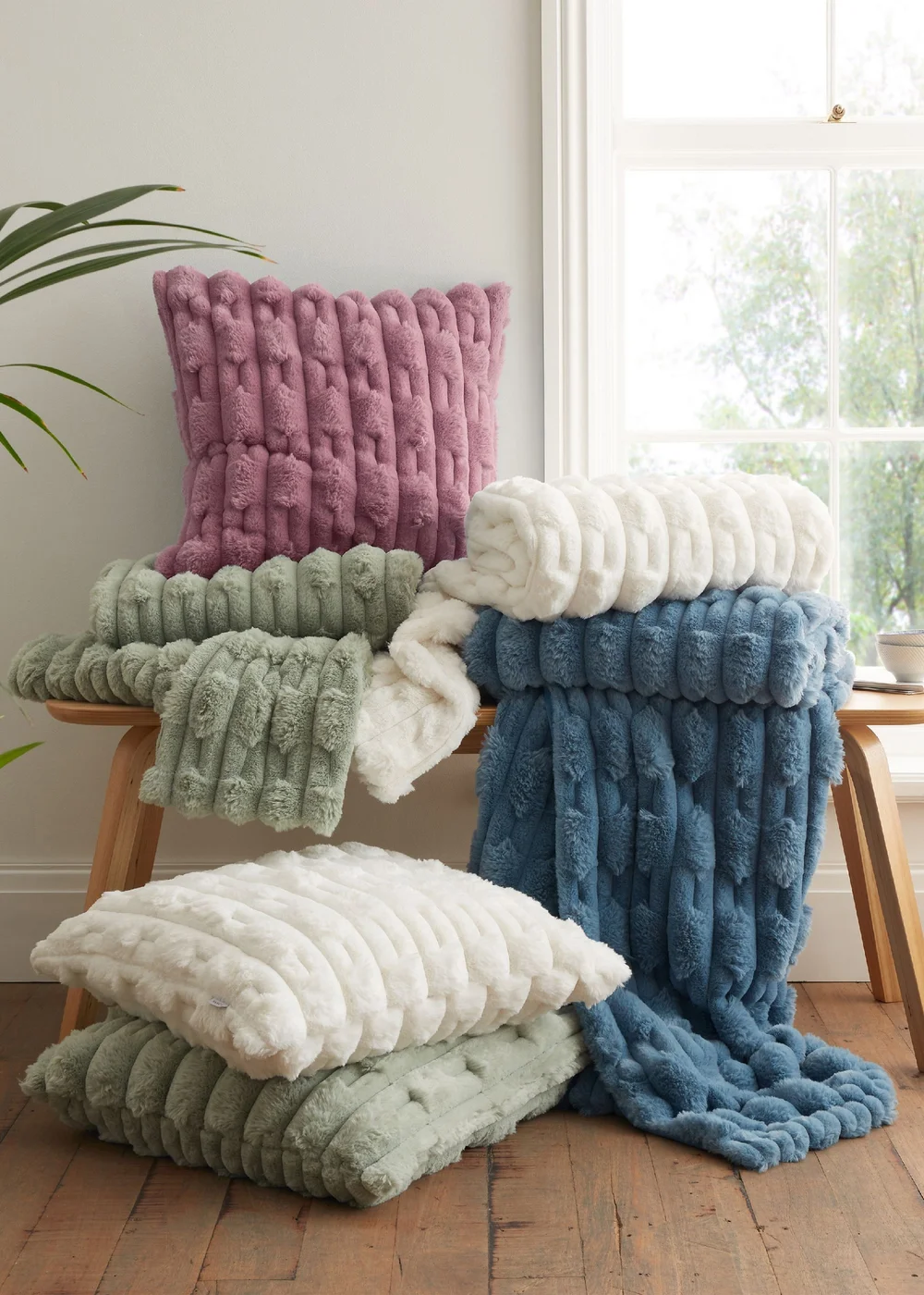 Bianca Fine Linens So Soft Carved Faux Fur 50x50cm Cushion Sage Green - One Size Image 5