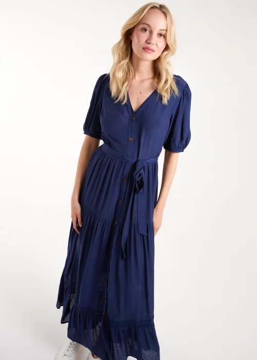Blue Vanilla Navy Button Through Tie Maxi Dress - 18 Image 1