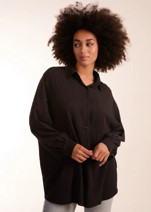 Blue Vanilla Black Crinkle Oversized Shirt - One Size Image 1