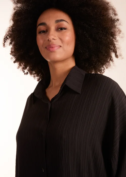 Blue Vanilla Black Crinkle Oversized Shirt - One Size Image 3