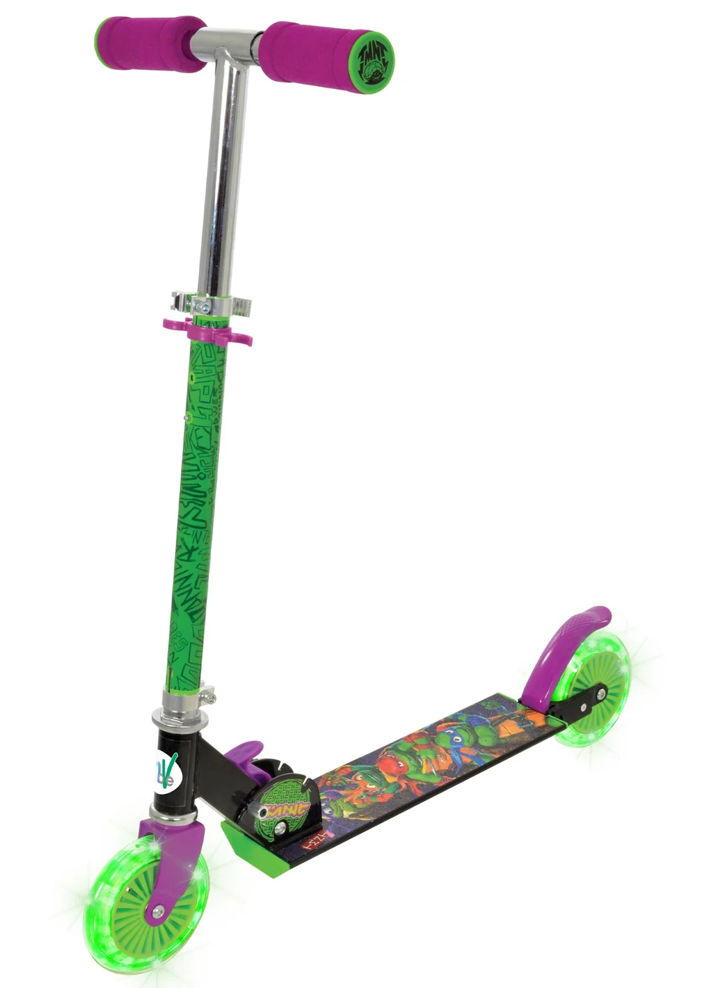 Ninja Turtles Folding Inline Scooter With Light Up Wheels - One Size Image 1