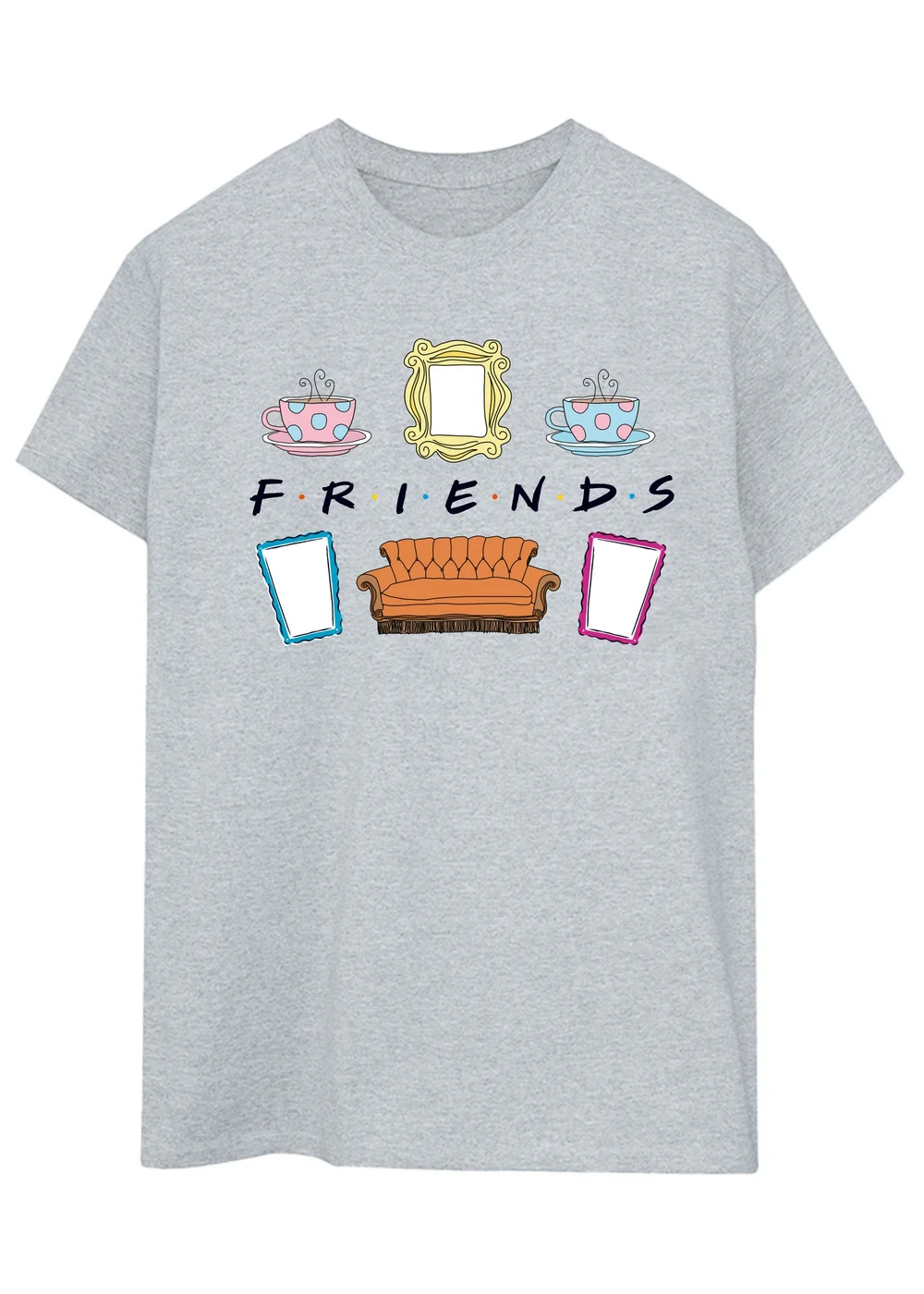Friends Logo Icons Heather Grey Boyfriend Fit T-Shirt - Large Image 1