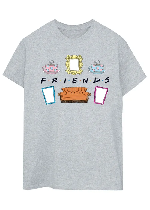 Friends Logo Icons Heather Grey Boyfriend Fit T-Shirt - Large Image 1