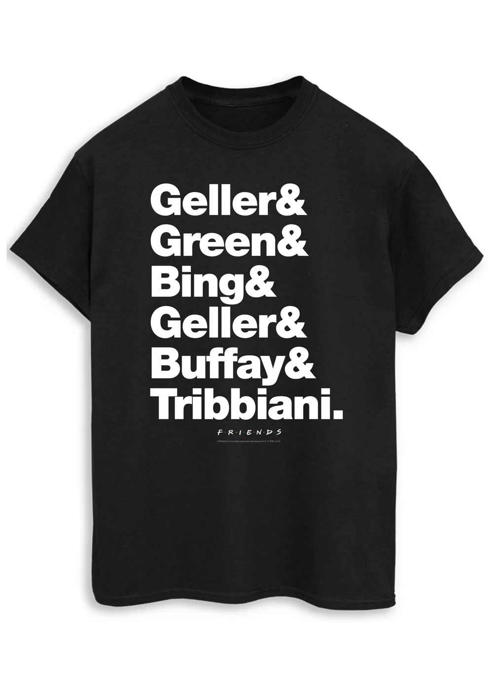 Friends Last Names Black Boyfriend Fit T-Shirt - Large Image 1