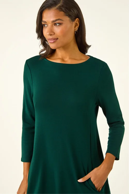 Roman Forest Green A-Line Pocket Detail Stretch Swing Dress - 10 Image 4