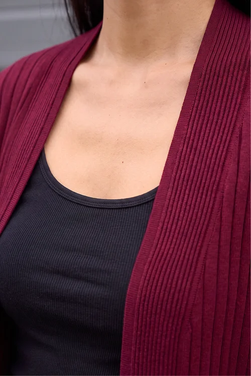 Roman Wine Longline Stretch Ribbed Cardigan - 12 Image 4