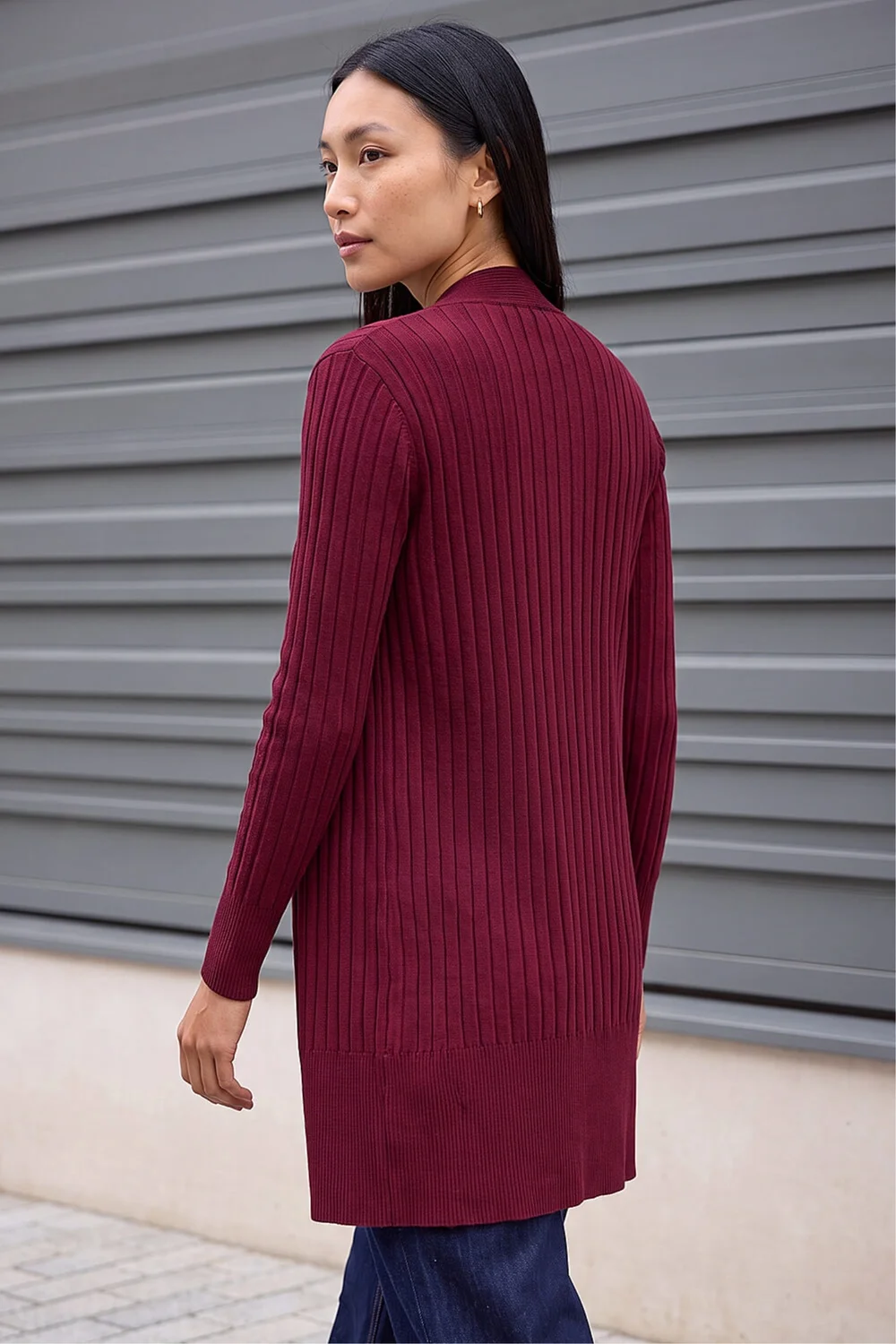 Roman Wine Longline Stretch Ribbed Cardigan - 12 Image 3