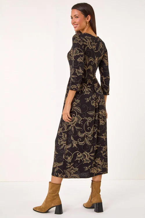 Roman Tan Paisley Pocket Stretch Midi Dress - 12 Image 2
