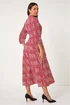 Roman Red Geometric Print Tie Waist Midi Shirt Dress - 16 Image 4