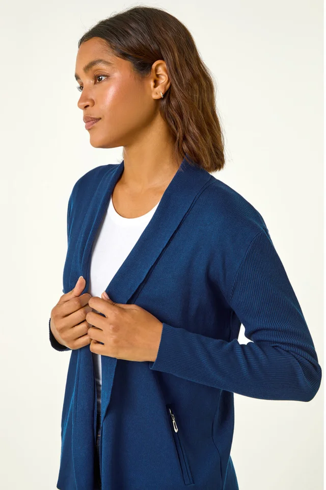 Roman Teal Blue Knitted Zip Detail Jacket