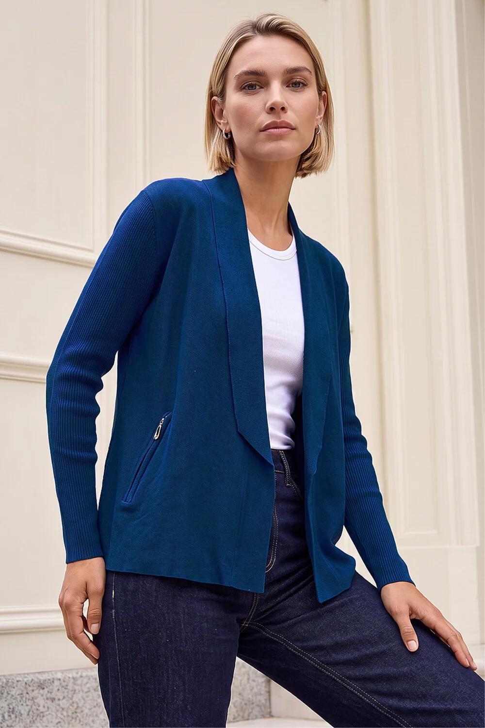 Roman Teal Blue Knitted Zip Detail Jacket - 14 Image 1