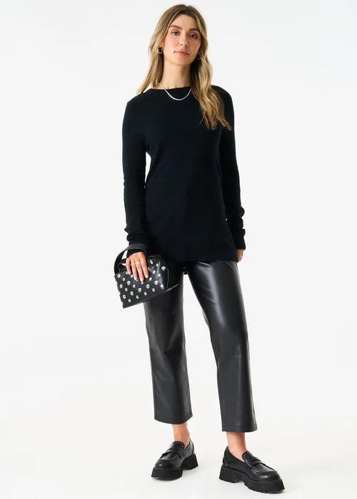 Gini London Black Crew Neck Fine Knit Oversized Jumper - M/L Image 1