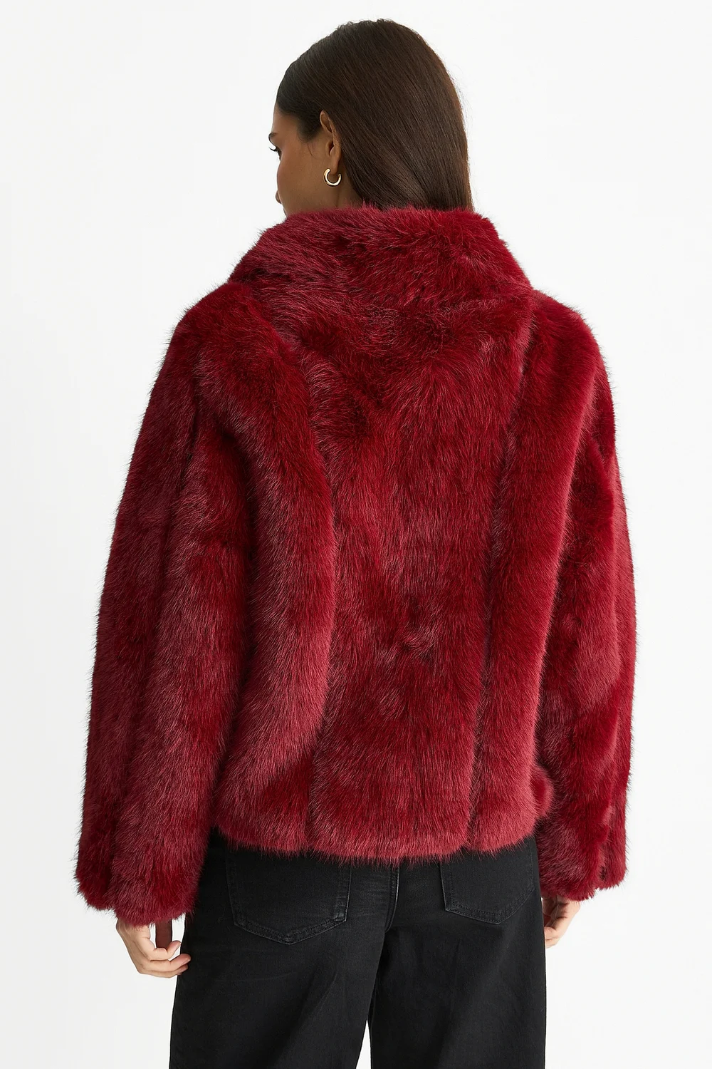 Gini London Burgundy Zip Front Faux Fur Short Jacket - S/M Image 2