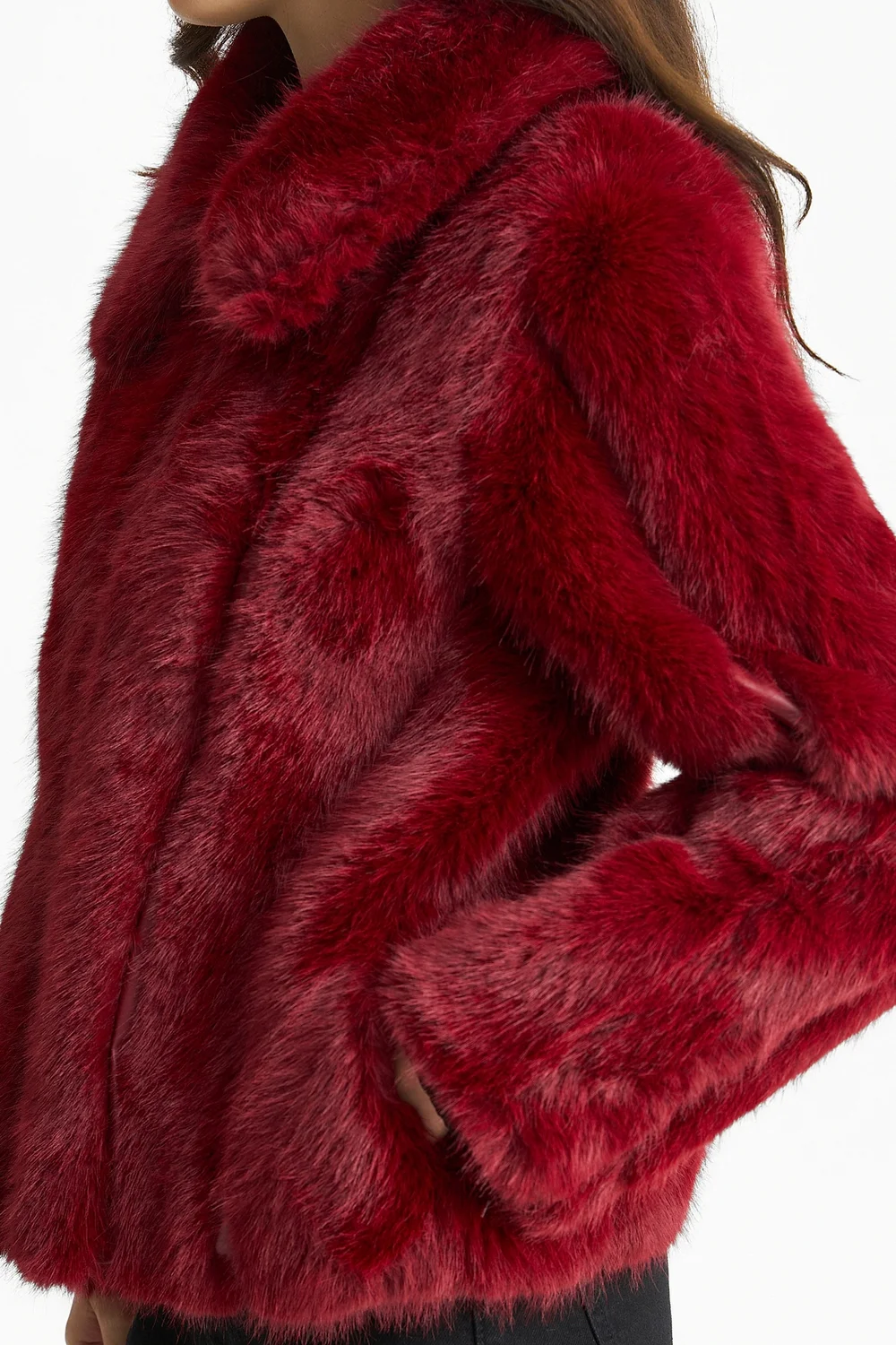 Gini London Burgundy Zip Front Faux Fur Short Jacket - S/M Image 4