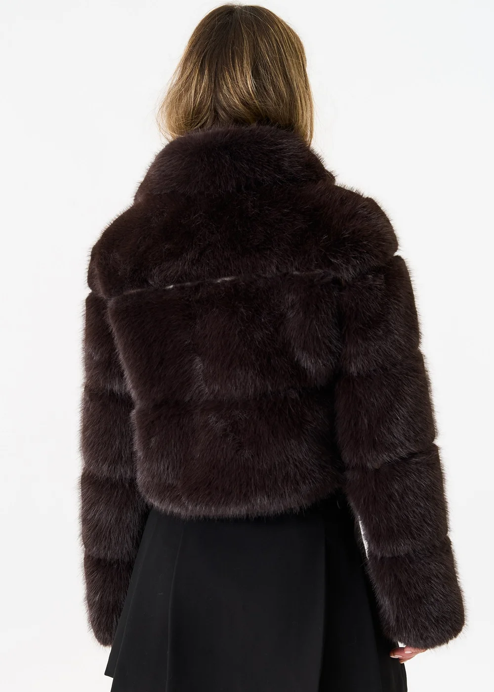 Gini London Brown Panel Faux Fur Cropped Jacket - M/L Image 2