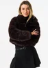 Gini London Brown Panel Faux Fur Cropped Jacket - M/L Image 4