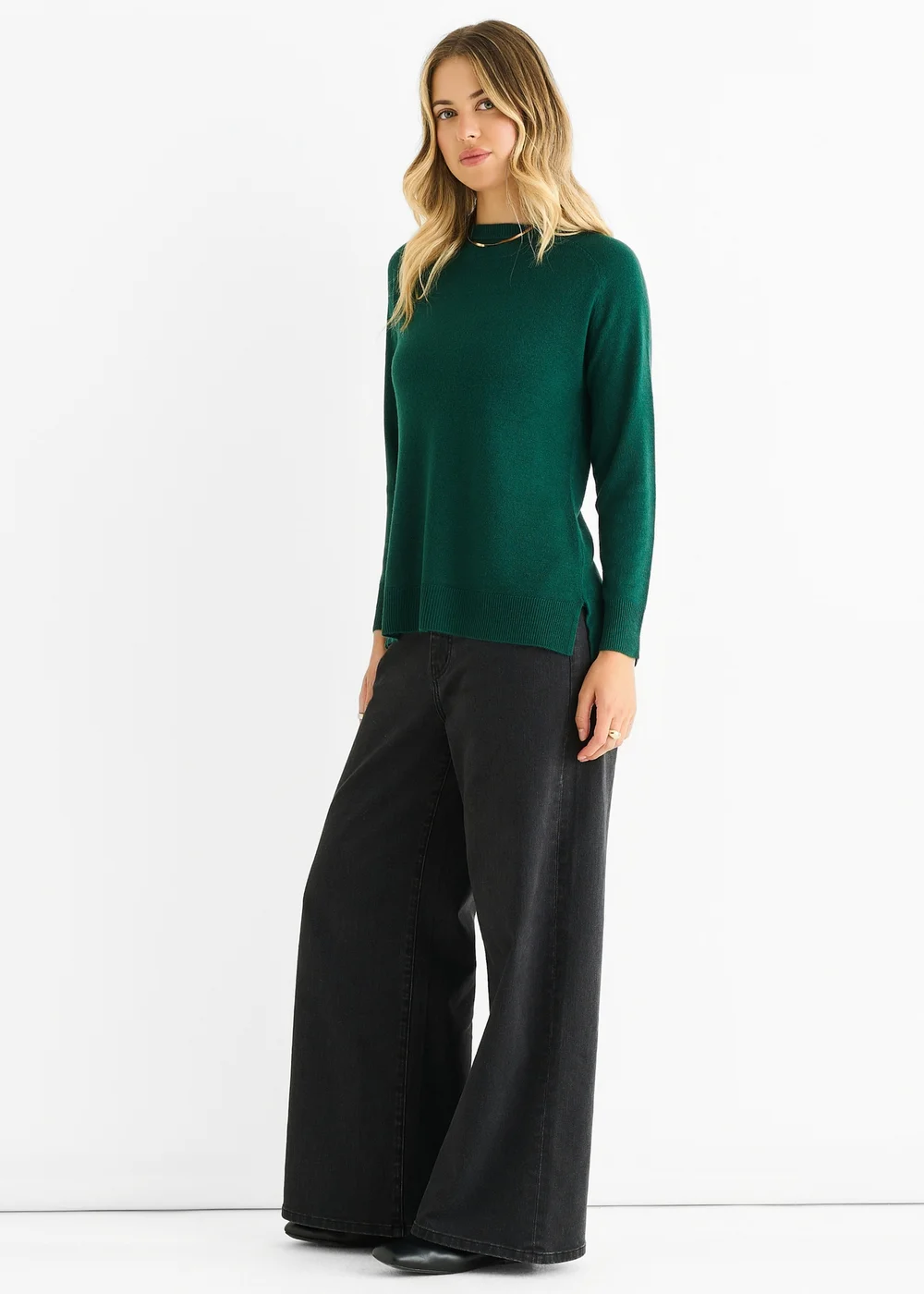 Gini London Green Crew Neck Fine Knit Oversized Jumper - L/XL Image 4