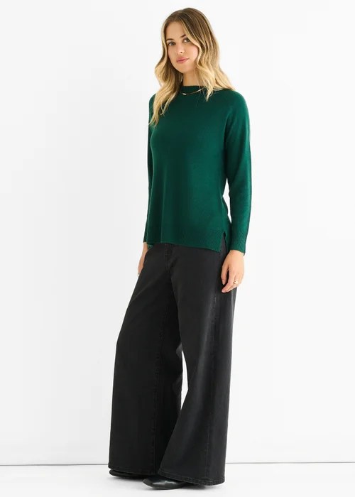 Gini London Green Crew Neck Fine Knit Oversized Jumper - L/XL Image 4