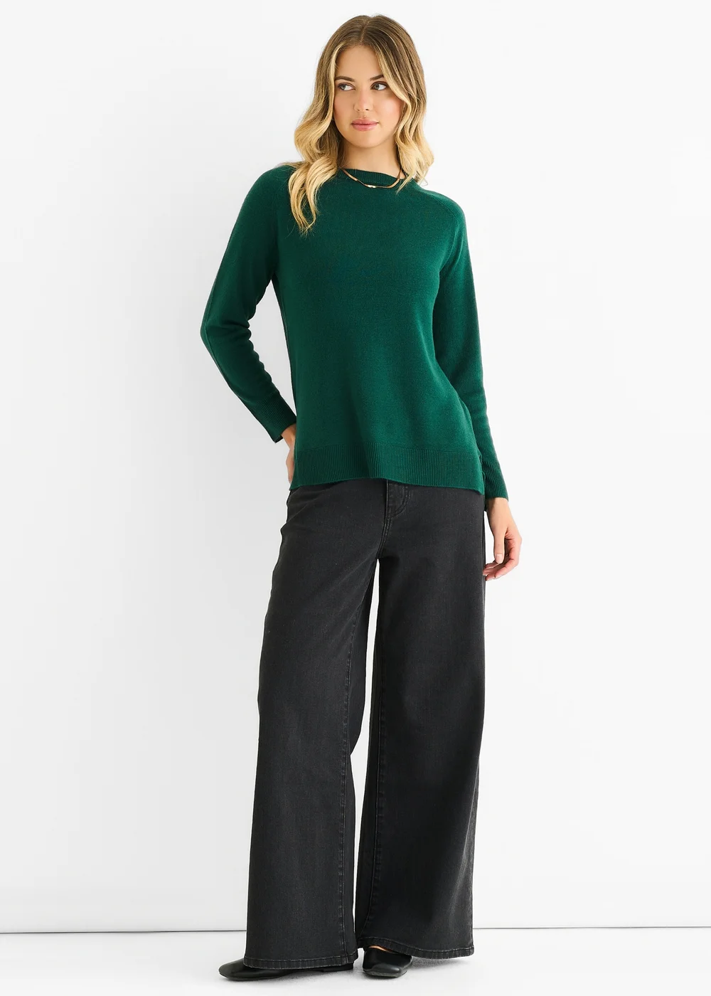 Gini London Green Crew Neck Fine Knit Oversized Jumper - L/XL Image 1