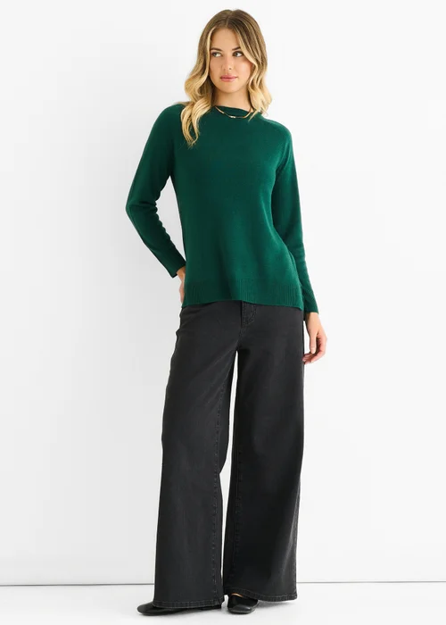 Gini London Green Crew Neck Fine Knit Oversized Jumper - L/XL Image 1
