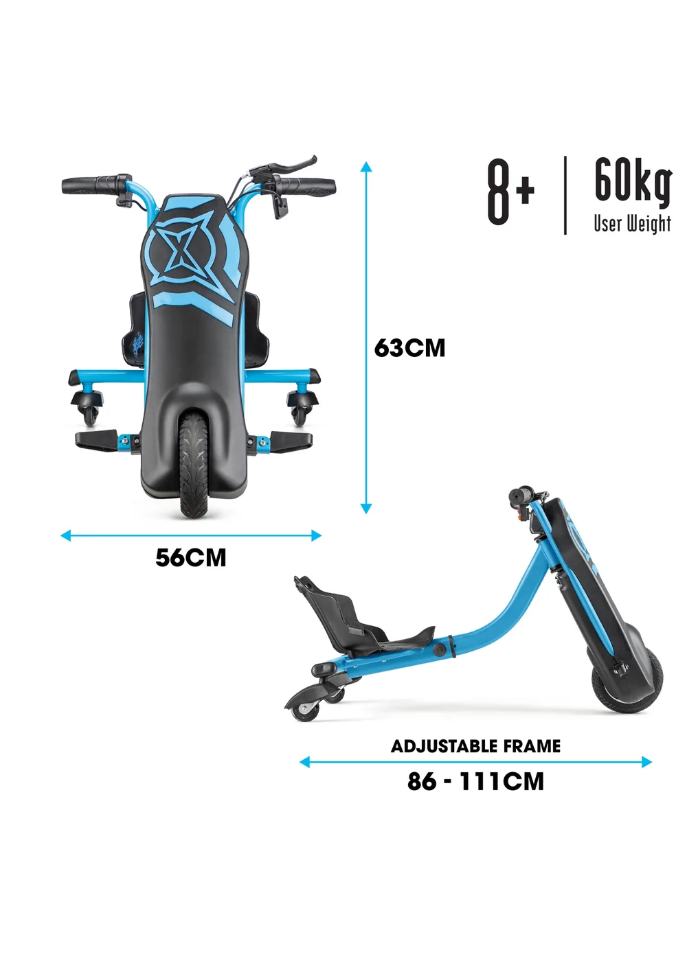 Xootz Black/Blue Cyclone Drift Trike (24V Lithium) - One Size Image 6