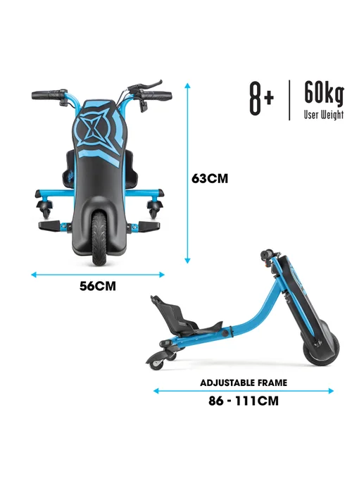 Xootz Black/Blue Cyclone Drift Trike (24V Lithium) - One Size Image 6