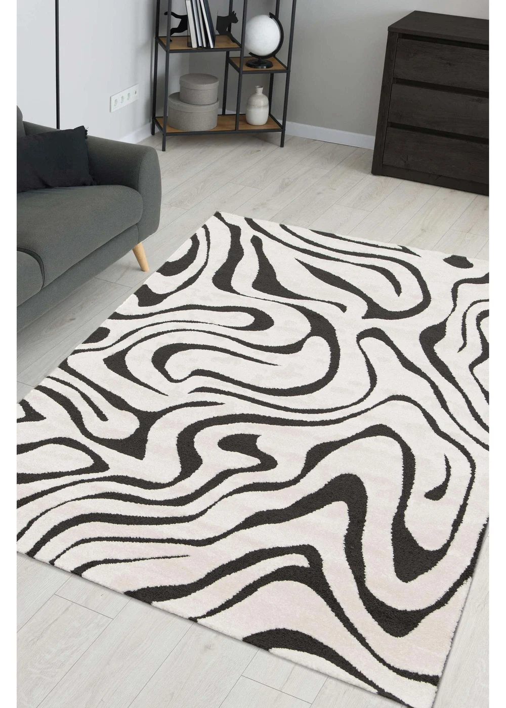 Homemaker Reef Ripple Black/Off White Mono Rug - 80 x 150 Image 1