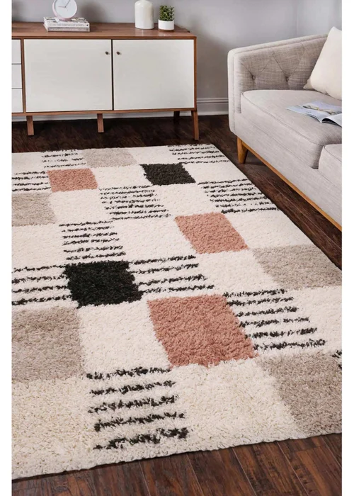 Homemaker Nomad Blocks Shaggy Beige Rug - 120 x 170 Image 1