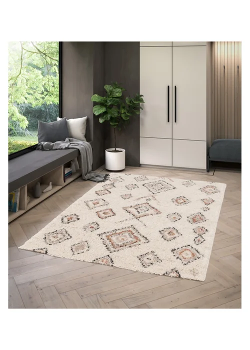 Homemaker Nomad Diamonds Shaggy Cream Rug - 120 x 170 Image 1