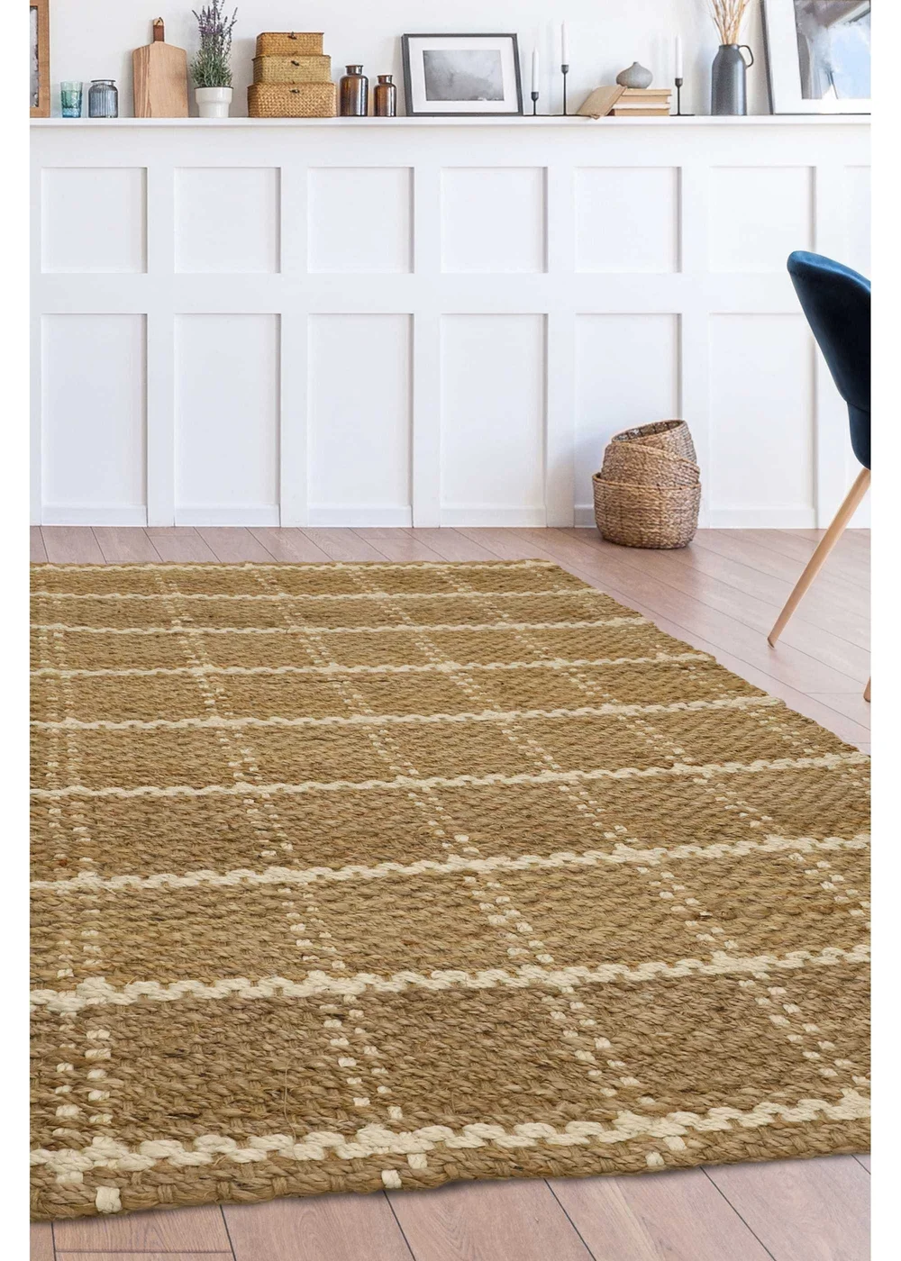 Relay Jute Check Natural Beige Rug - 100 x 150 Image 1