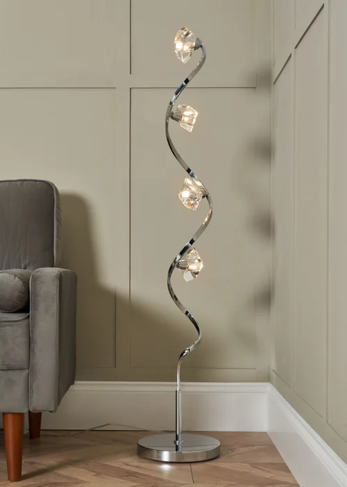 BHS Chrome Bella Twisted 4 Light Floor Lamp (130cm x 26cm) - One Size Image 2