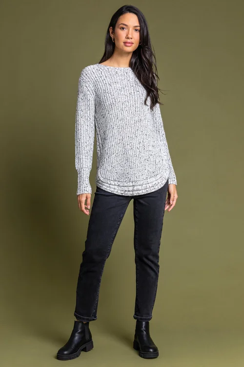 Roman Ivory Curved Hem Stitch Detail Jumper - Size 12 Image 3