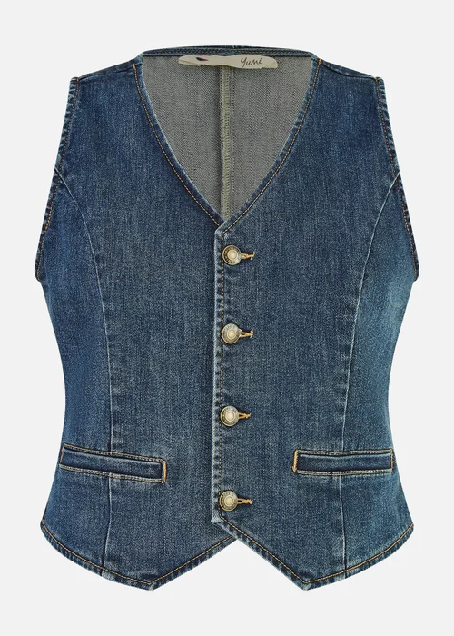 Yumi Blue Denim Stretch Waistcoat - 8 Image 3
