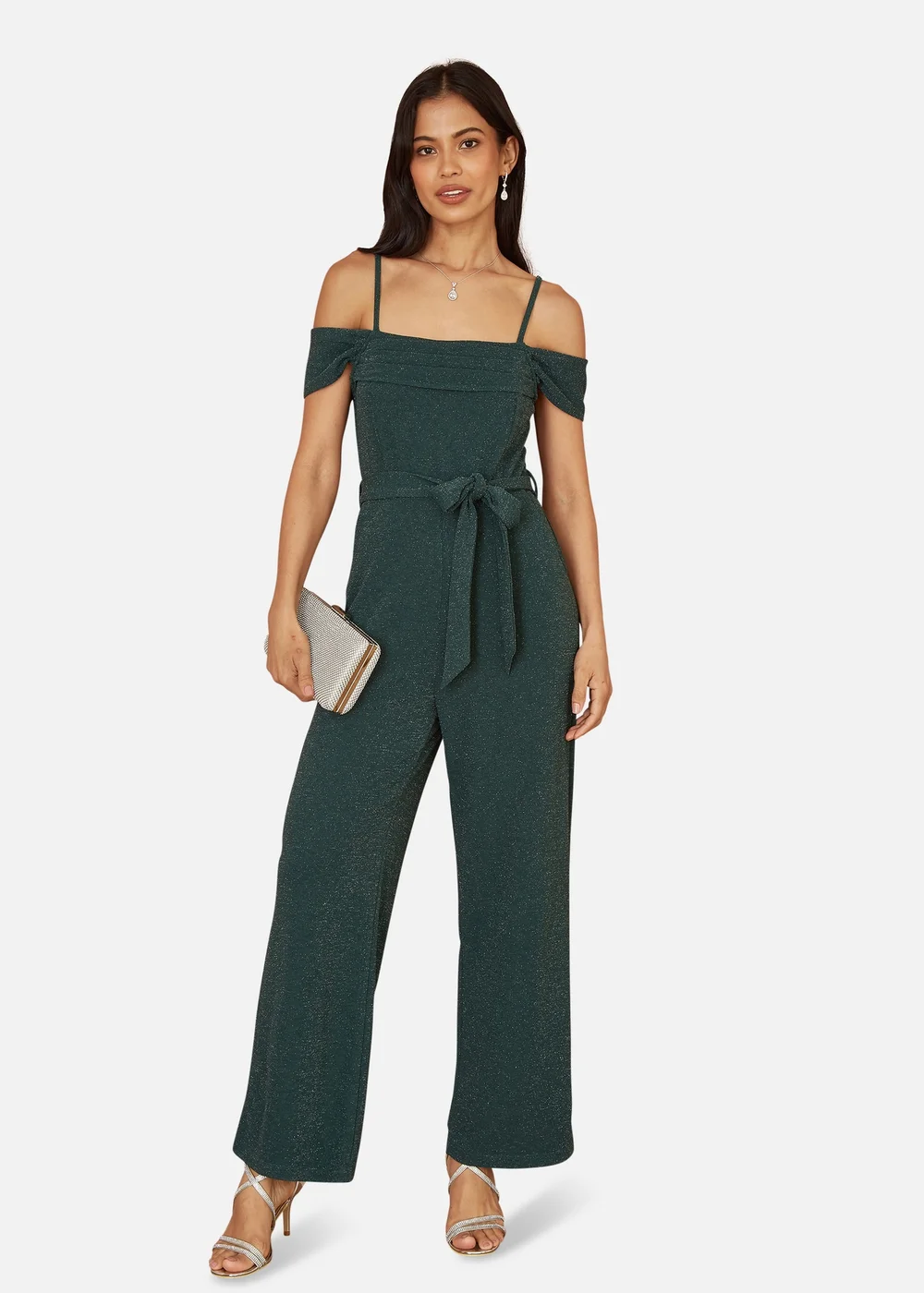 Yumi Green Sparkle Stretch Bardot Jumpsuit - 14 Image 1
