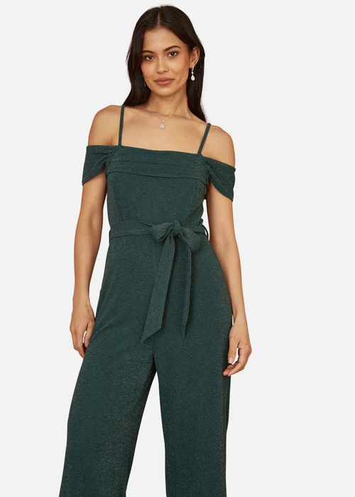 Yumi Green Sparkle Stretch Bardot Jumpsuit - 14 Image 2
