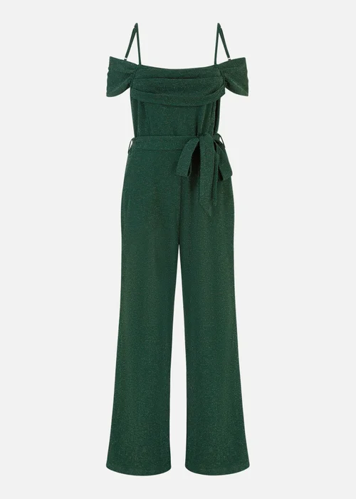 Yumi Green Sparkle Stretch Bardot Jumpsuit - 14 Image 3