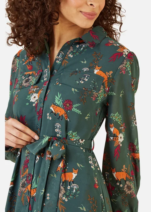 Yumi Green Recycled Fox Print Shirt Midi Dress - 10 Image 3