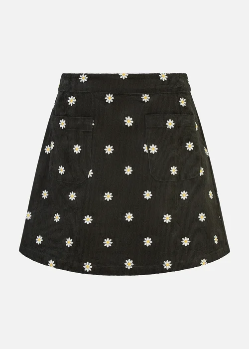 Yumi Black Corduroy Embroidered Daisy Mini Skirt - Size 12 Image 3