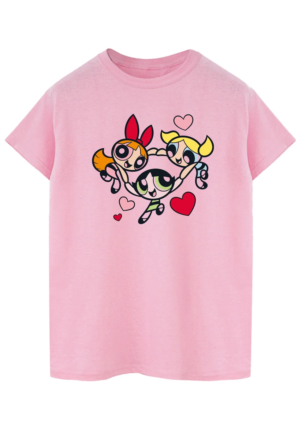 The Powerpuff Girls Pink Hearts Circle Boyfriend Fit T-Shirt - Large Image 1