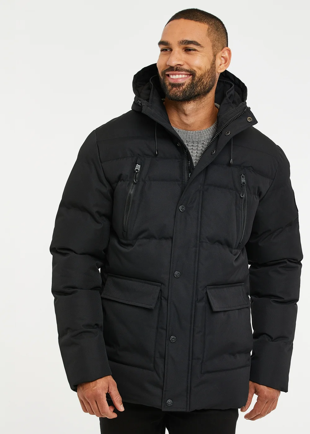 Threadbare Black Showerproof Hooded Padded Jacket - M Image 1