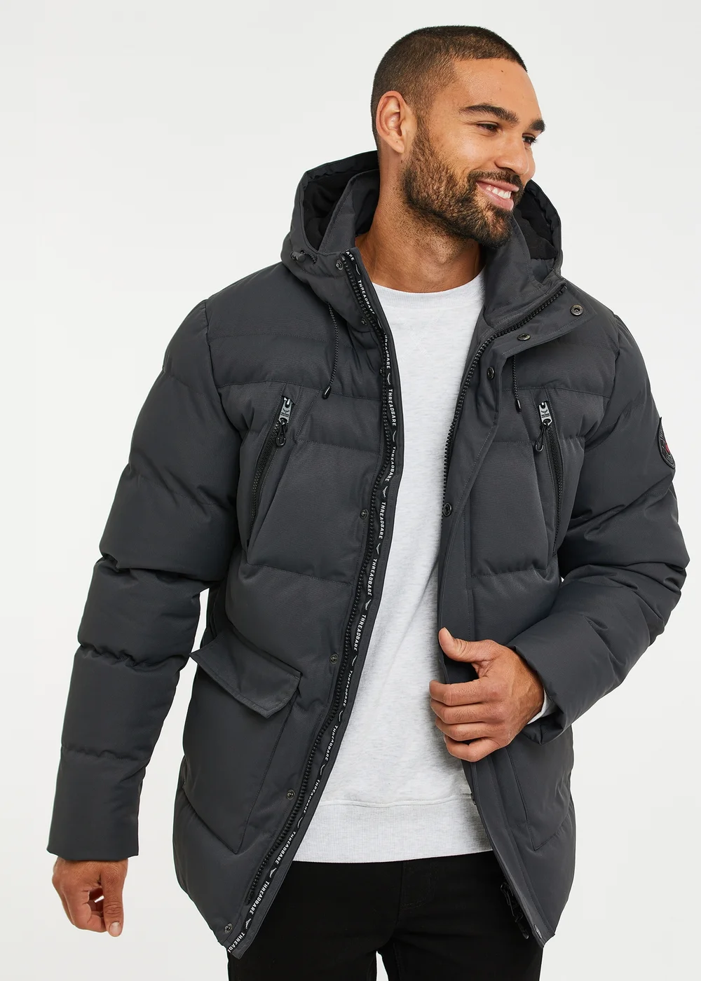 Threadbare Charcoal Showerproof Hooded Padded Jacket - S Image 1