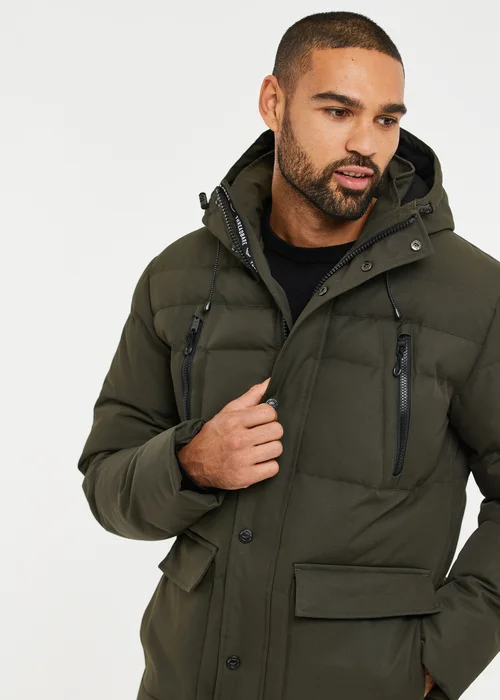 Threadbare Khaki Showerproof Hooded Padded Jacket - M Image 4