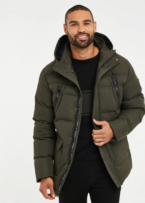 Threadbare Khaki Showerproof Hooded Padded Jacket - M Image 1