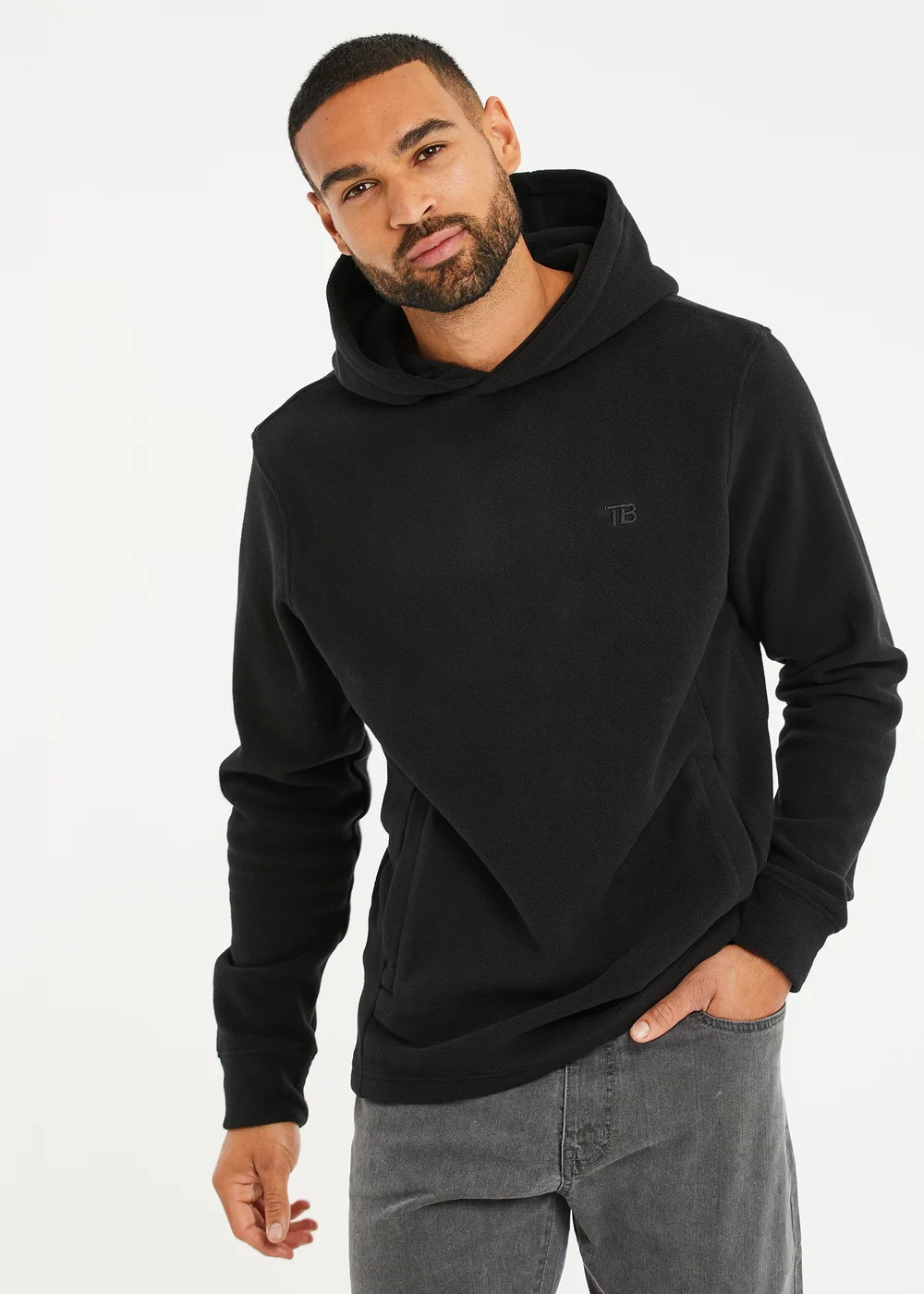 Threadbare Black Microfleece Overhead Hoodie - Large Image 1