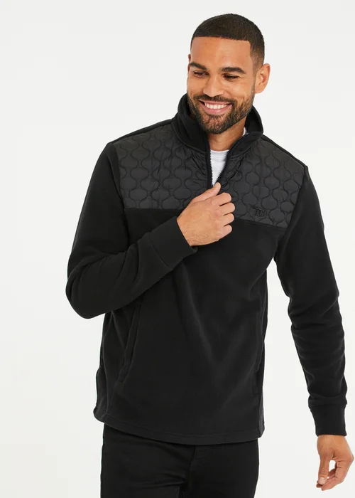 Threadbare Black Quarter Zip Quilted Fleece Jumper - M Image 1